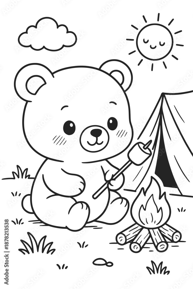 Obraz premium teddy bear camping in the wild forest