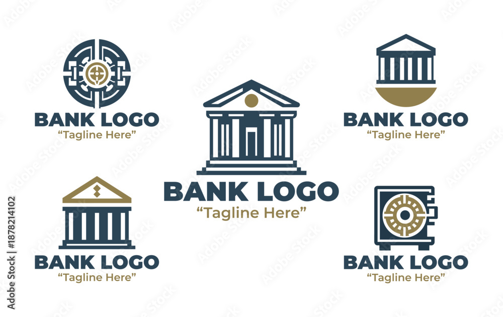 Fototapeta premium 5 Bank Logo Set Modern Minimalist Financial Institution Collection