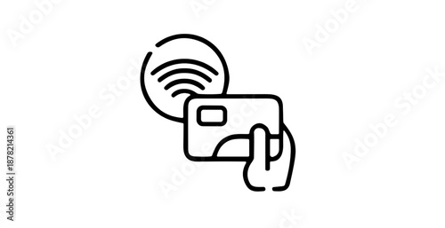 Modern Cashless Payment Method Using NFC Credit Card Line Icon Illustration