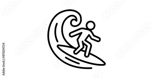 Wave surfing sport athlete riding ocean outline vector icon illustration