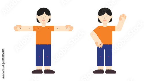 여자 캐릭터(단발머리+안녕+동작+사람)