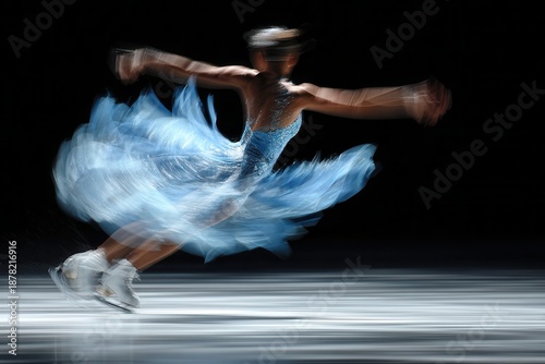 Figure skater spinning in blue dress