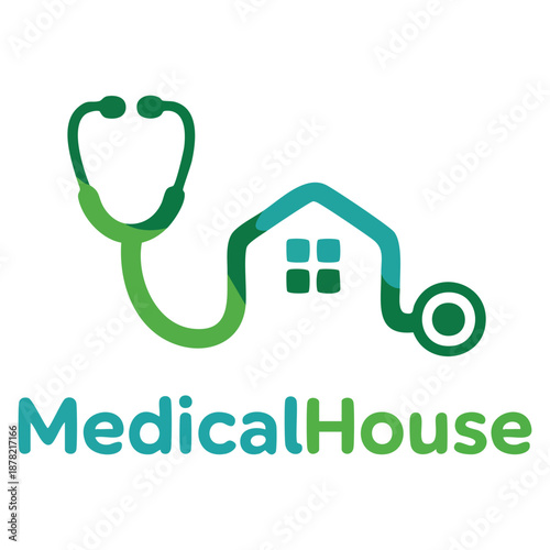 Vector logo template medical house design with stethoscope ideal for clinic home care wellness service health support and medical brand identity concepts