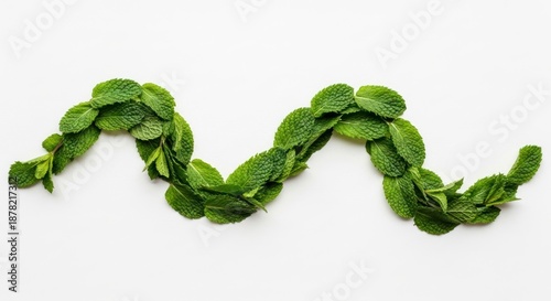 Abstract Close-up of Mint Leaves Forming a Green Wave Pattern on a Clean Surface