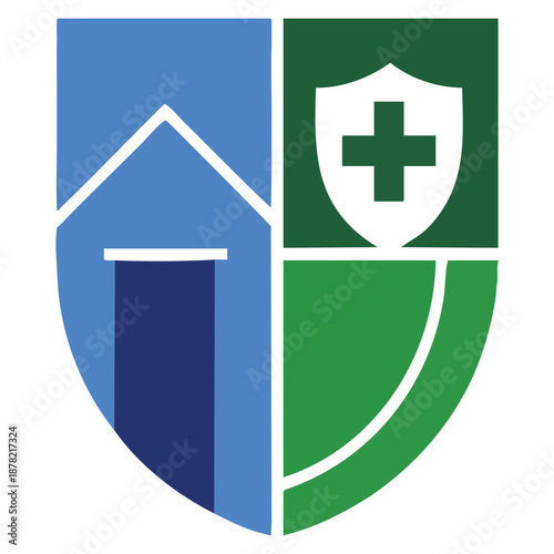 Vector logo template stay at home protected style with home and cross symbol ideal for medical safety branding health care identity and protection theme