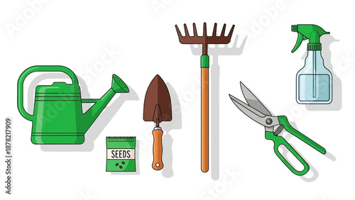 Essential Gardening Tools Set Flat Illustration Icons