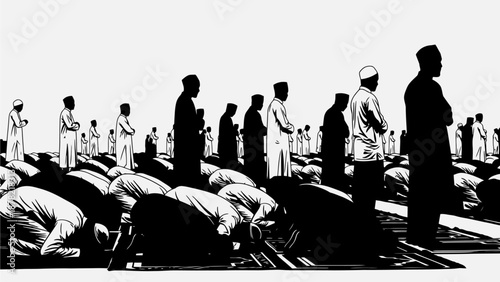 Muslim men praying in congregation