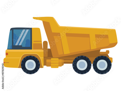 Yellow dump truck heavy industrial machinery vector illustration ideal for construction transport equipment and industrial themed creative designs
