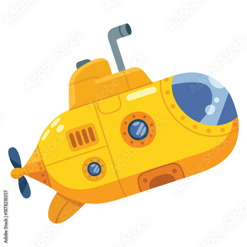 Yellow submarine vector illustration swimming underwater perfect for marine adventure, ocean exploration, nautical design, and underwater creative artwork
