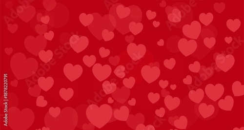 Romantic red background with floating heart shapes