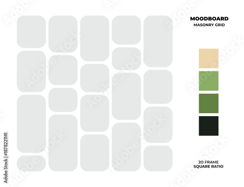 Blank square moodboard designed with a 20 frame masonry grid for branding concepts