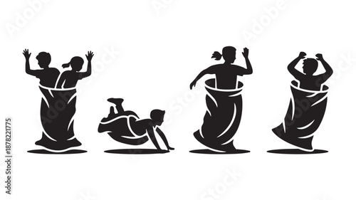 Traditional Dancers in Dynamic Silhouette with Flowing Skirts in Black and White Illustration for Cultural Event