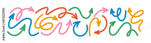 Fotografi Vector Hand Drawn Line Arrows Set