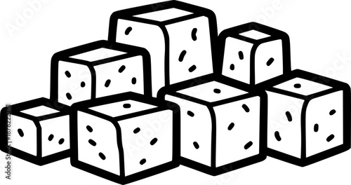Halva Cubes Illustration in Line Art in Black and White
