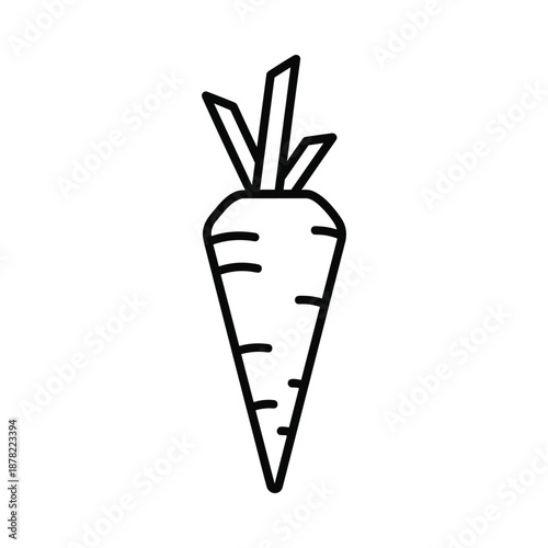 Black and white simple line drawing of a carrot