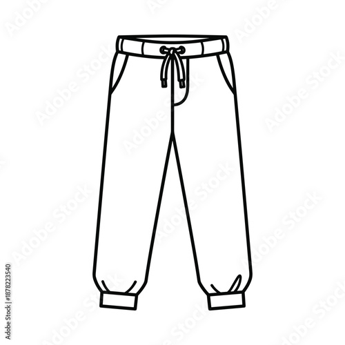 Simple black and white illustration of sweatpants with drawstring waistband