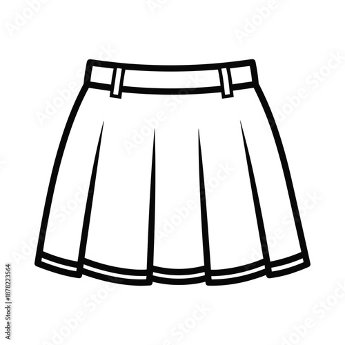 White pleated mini skirt illustration black outline