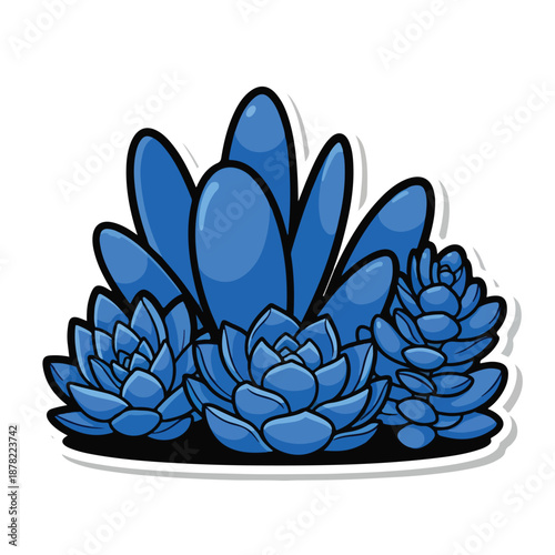 Blue Succulent Plants Sticker Illustration.