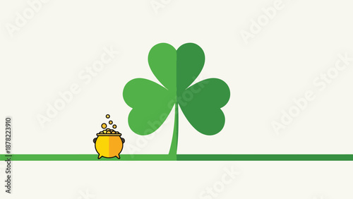 A green shamrock with a gold pot
