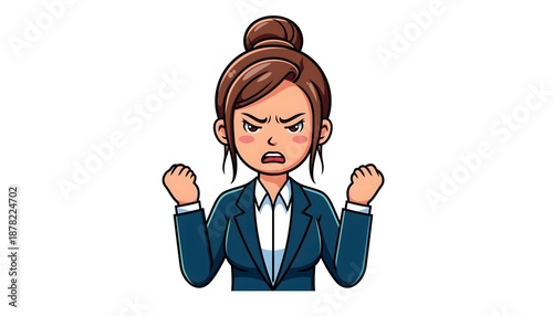 Furious female boss shouting with rage in a cartoon style illustration