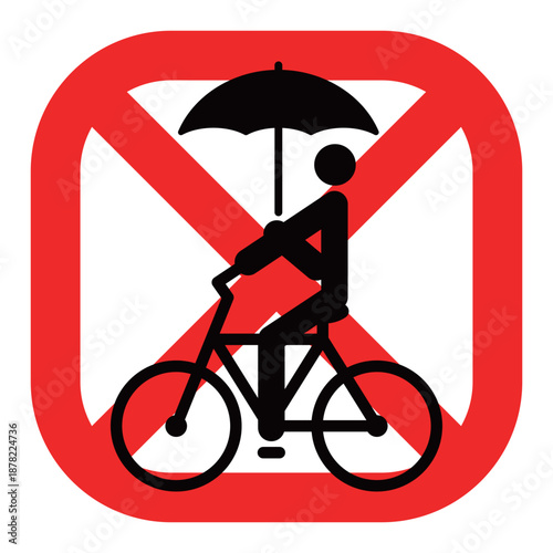 傘差し運転ストップ！自転車安全標識イラスト素材