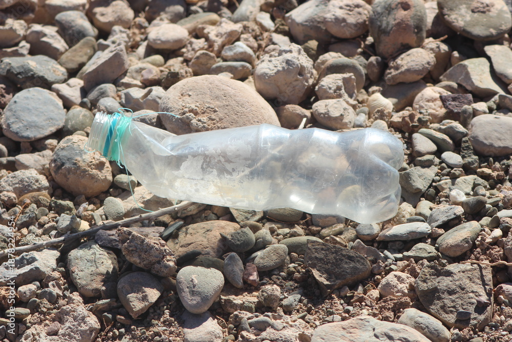 Obraz premium plastic bottle on the ground, environmental issue, pollution
