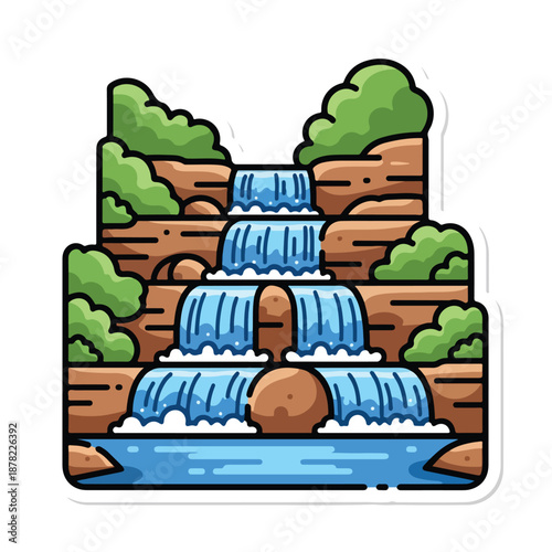 Cartoon Waterfall Illustration with Multiple Cascades.
