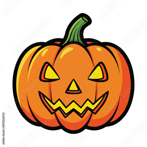 Carved Pumpkin with Spooky Face Illustration.