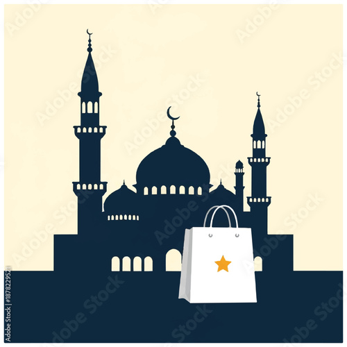 Mosque Silhouette with Shopping Bag Star.