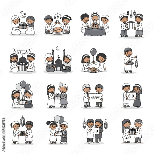 Muslim people celebrating Eid al Fitr together.