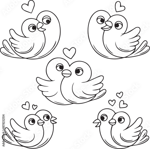 Set of Cute Cartoon Lovebird Couples with Hearts for Valentine's Day Illustration For Cute Lover
