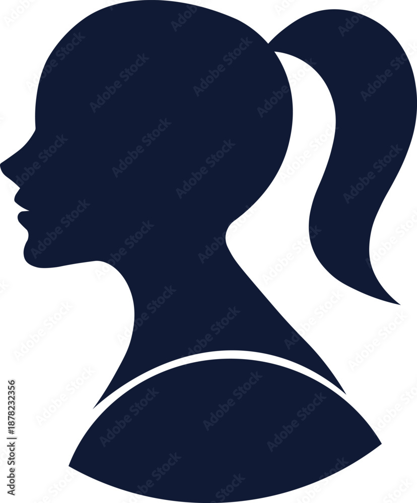 Φωτογραφία Dark blue silhouette profile of a woman with a ponytail, suitable for hair salon branding, beauty avatars, or feminine lifestyle graphics