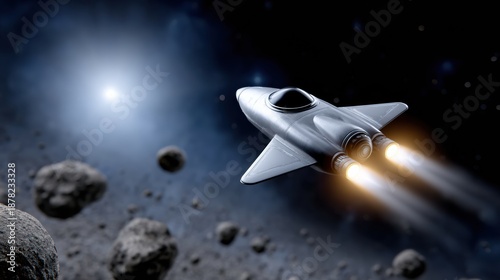 Wallpaper Mural Rocket travels through space and asteroids during exploration mission at night Torontodigital.ca