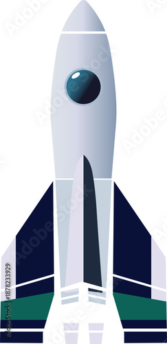 Detailed rocket ship illustration in grey and blue tones for space travel and mission concepts