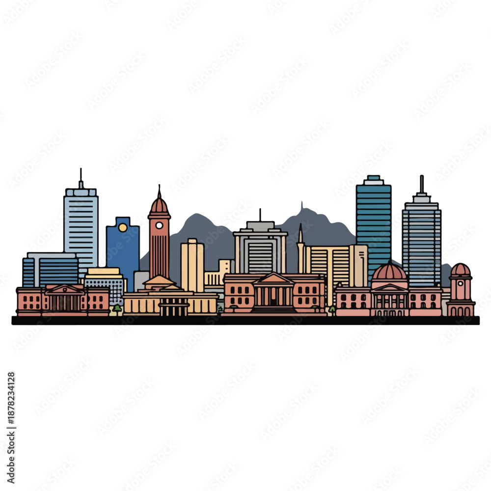 Obraz premium City Skyline with Buildings and Clock Tower.