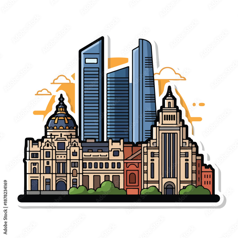 Obraz premium Cityscape with Modern and Historic Buildings.