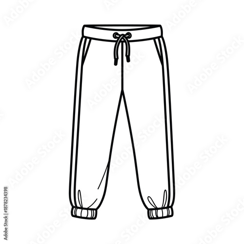 Black and white illustration of sweatpants on white background