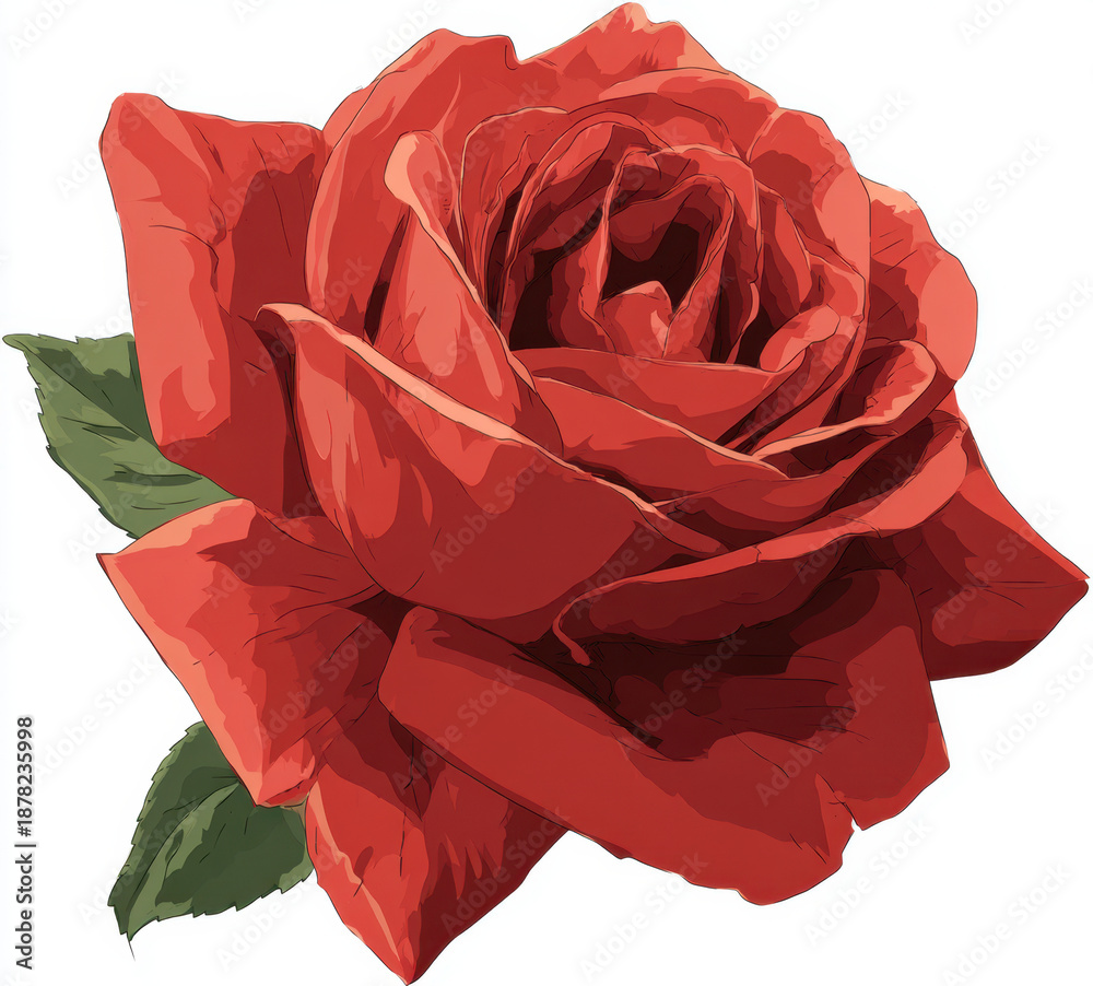 Naklejka premium Beautiful red rose illustration showcasing intricate details and vibrant colors, perfect for conveying love and passion in various designs