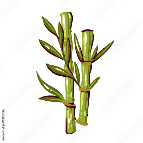 Korean bamboo stalks with green segmented stems and leaves, natural plant symbol in Asian culture, traditional element linked to harmony and nature, South Korea theme, cartoon vector illustration.