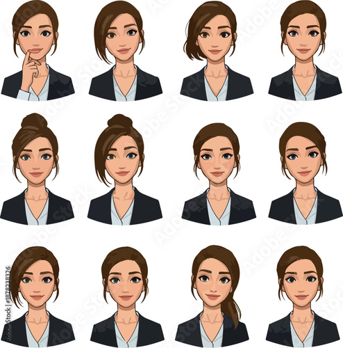 Woman Avatar Icons Diverse Hairstyles and Outfits Pixel Art Style