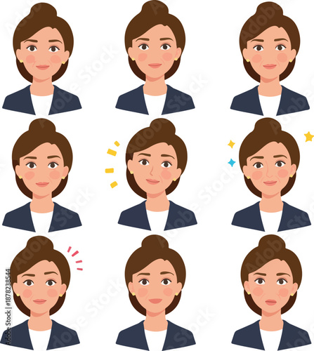 Woman Character Emotions Set Business Attire Flat Design