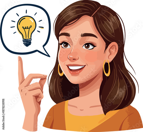 Woman Idea Bulb Thought Bubble Yellow Orange Outfit