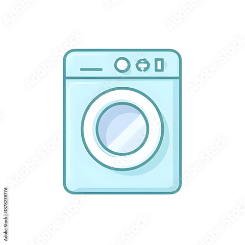 Illustration of a washing machine with a circular door and control panel, viewed from the front