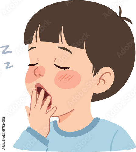 Yawning Boy Vector Flat Design Illustration Isolated On White