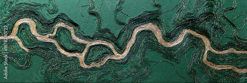 Rhine Valley Topo Map & Turkish Gold Thread Contours - Textural Felt Art