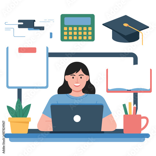 Online Education Laptop Student Workspace Learning Study