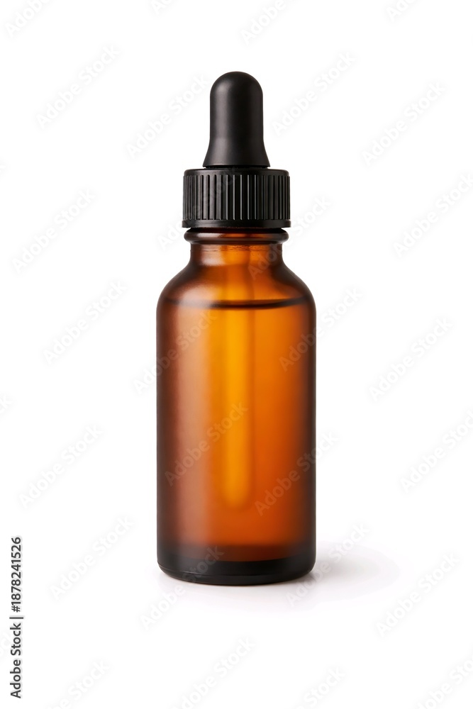 Fototapeta premium Amber Glass Dropper Bottle Isolated on White Background
