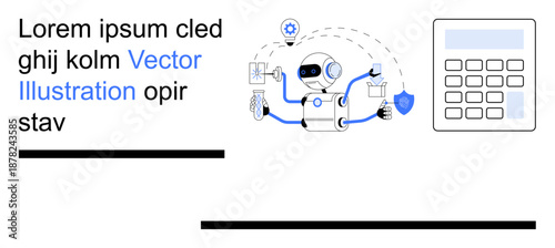 Artificial intelligence, automation, technology, robotics, data management, security. Robot performing various tasks with a calculator. Artificial intelligence and automation concept