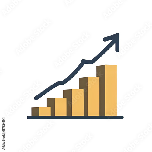 Growth chart with increasing bars and upward trending arrow indicating success and progress
