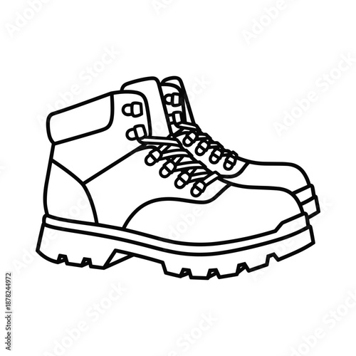 Black and white illustration of a hiking boot
